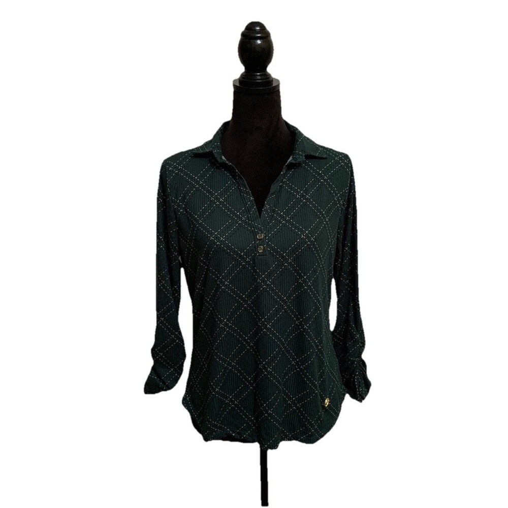 Adrienne Vittadini Womens Size Large Top Ruched Long Sleeves V Neck Stretch